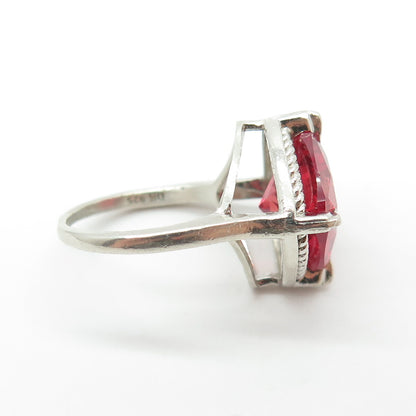 925 Sterling Silver Cushion-Cut Lab-Created Pink Sapphire Ring Size 6.25