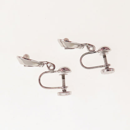 Marvel 925 Sterling Silver Vintage Real Pearl Screw Back Dangle Earrings