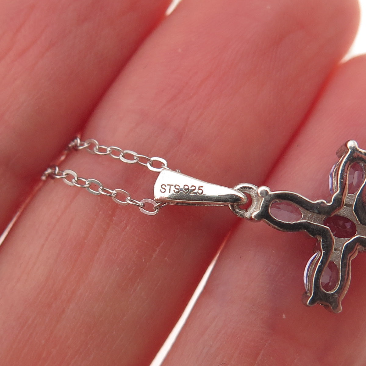 Chuck Clemency 925 Sterling Silver Real Tanzanite Cross Cable Chain Necklace 20"