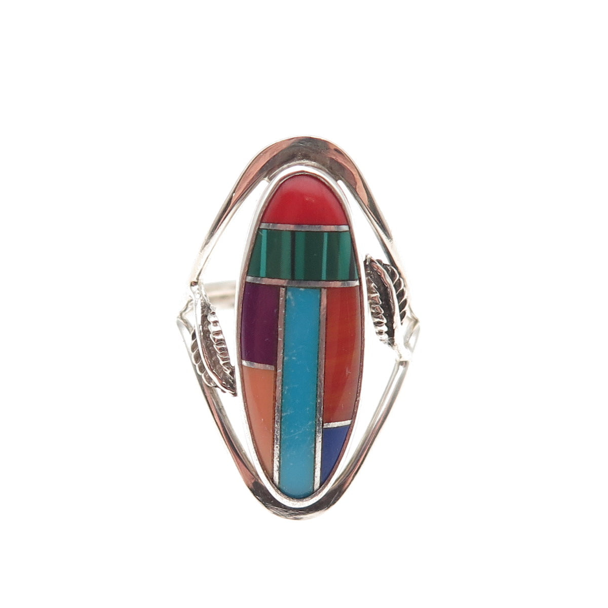 925 Sterling Vintage Real Turquoise Lapis Agate Malachite Sugilite Ring Size 5.5