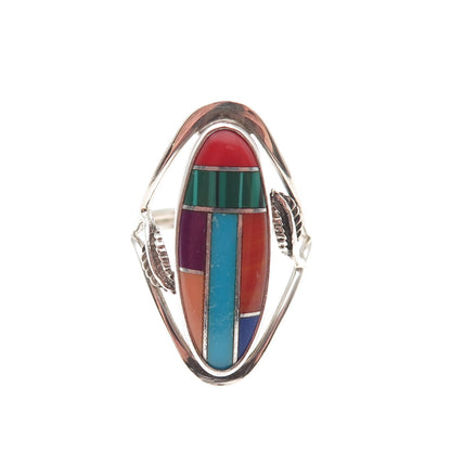 925 Sterling Vintage Real Turquoise Lapis Agate Malachite Sugilite Ring Size 5.5