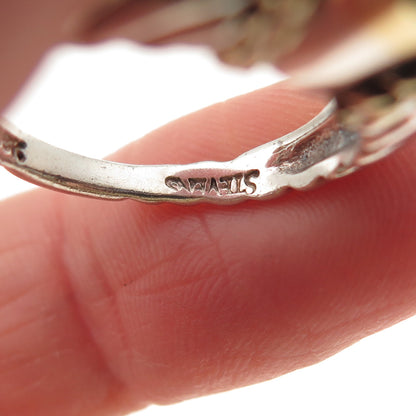 Stevens 925 Sterling Silver 18K Gold Vintage Real Iolite Oxidized Ring Size 6.75