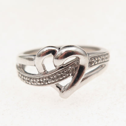 925 Sterling Silver Real Round-Cut Diamond Heart Ring Size 7