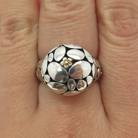 925 Sterling Silver 2-Tone Vintage Pebble Floral Ring Size 7