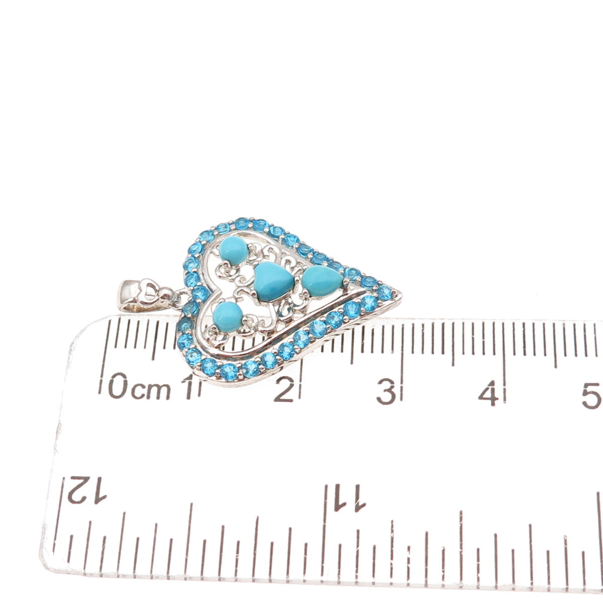 925 Sterling Silver Real Turquoise & Apatite Heart Charm Pendant
