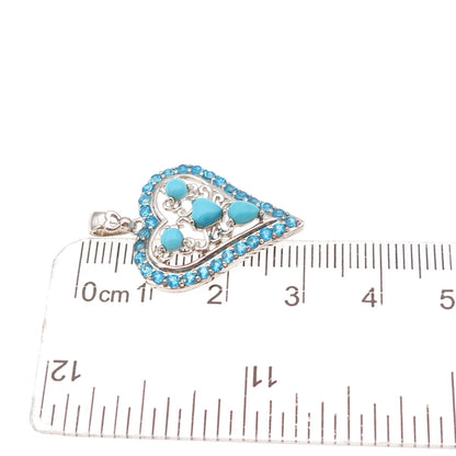925 Sterling Silver Real Turquoise & Apatite Heart Charm Pendant