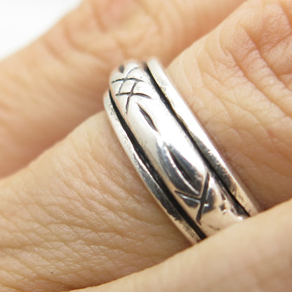 925 Sterling Silver Vintage "X" Rotating Band Ring Size 5.75