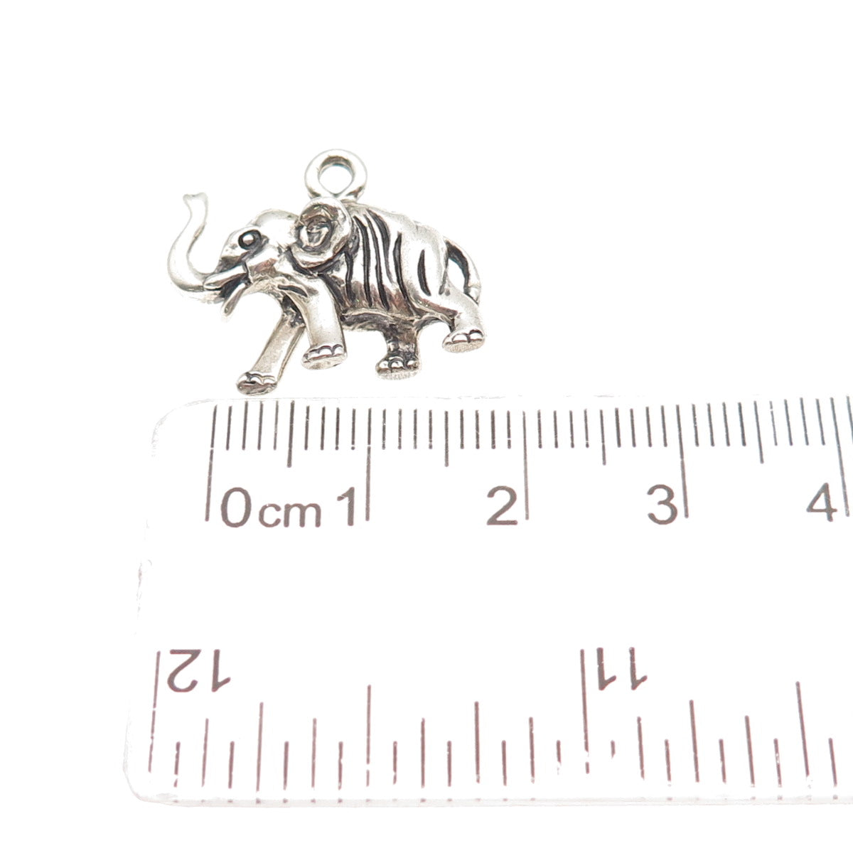 925 Sterling Silver Vintage Elephant Oxidized 3D Mini Charm Pendant