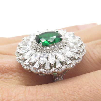 DSMK 925 Sterling Silver Chrome Diopside & Multi-Cut C Z Cluster Ring Size 7.25