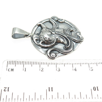 925 Sterling Silver Vintage Woman Warrior Oxidized Pendant