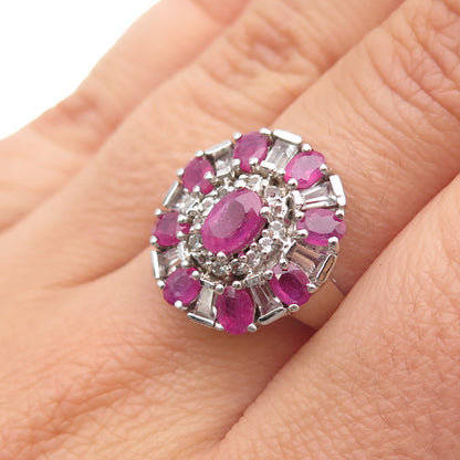 925 Sterling Silver Real Pink Sapphire & White Topaz Bohemian Ring Size 6