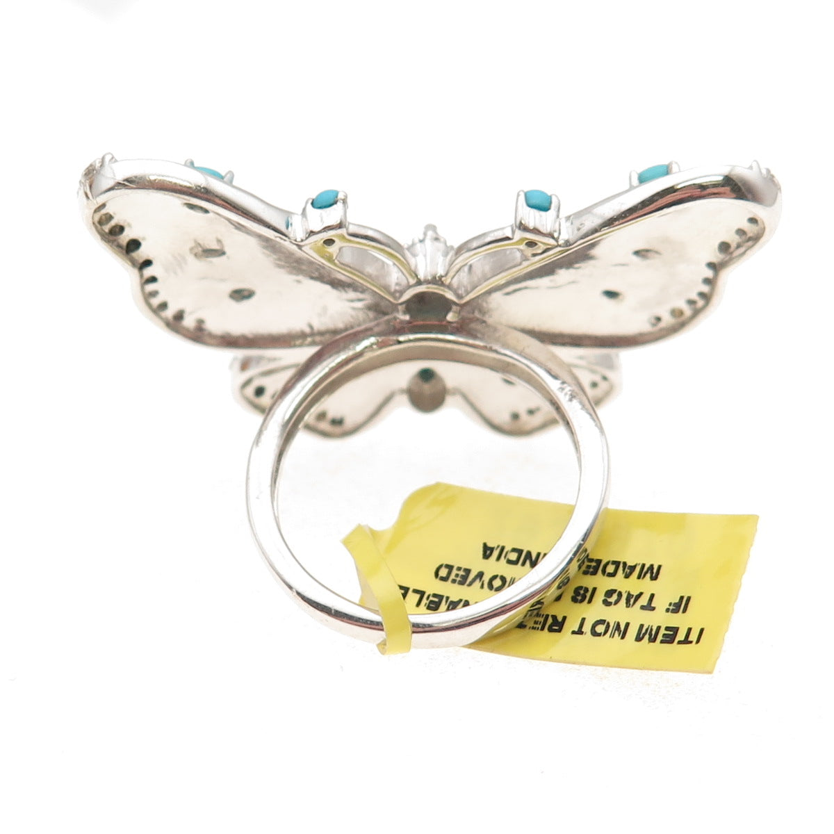 Chuck Clemency Sterling Silver Enamel Real Turquoise Topaz Butterfly Ring Size 8