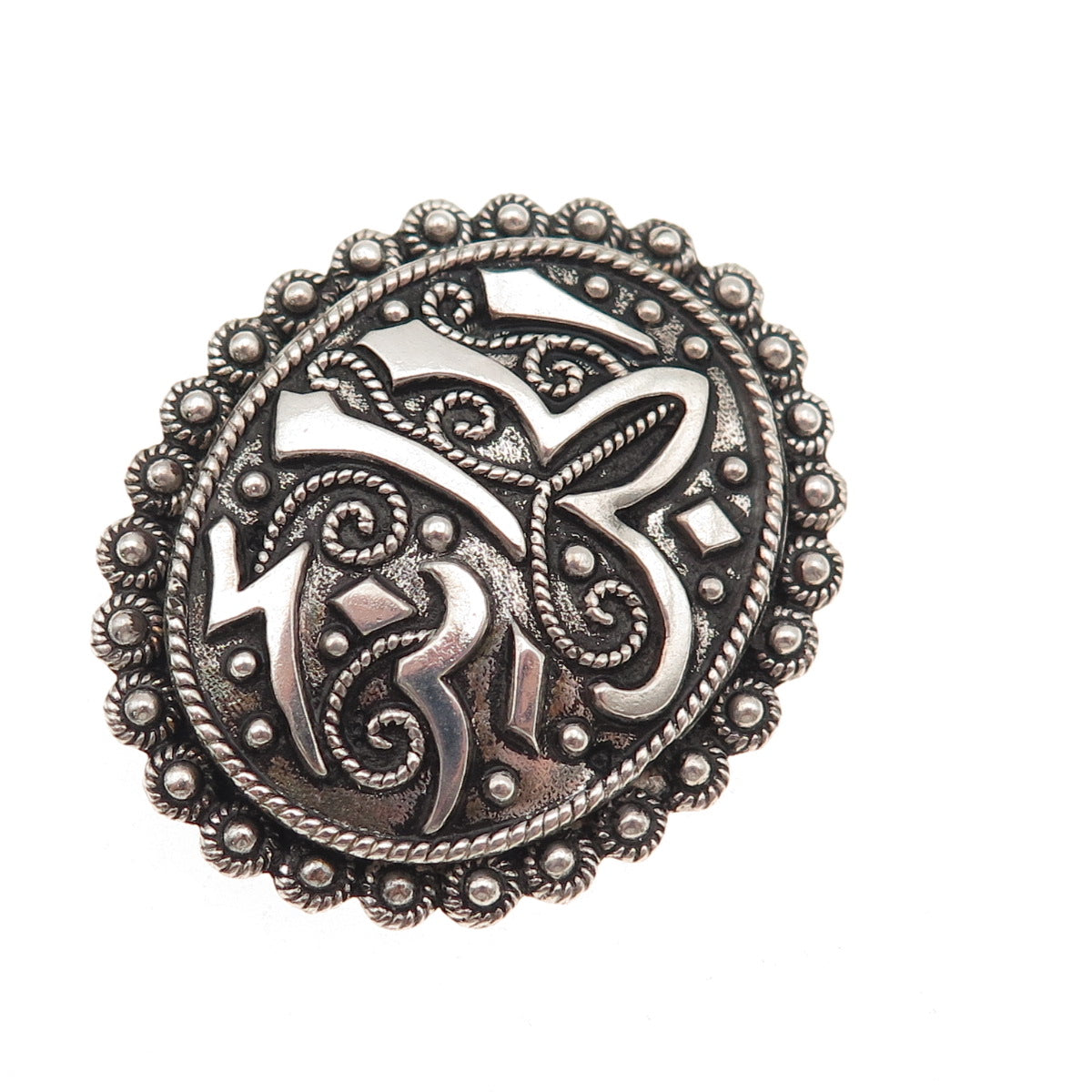 925 Sterling Silver Antique Arabic Script Ottoman Oxidized Pin Brooch