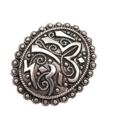 925 Sterling Silver Antique Arabic Script Ottoman Oxidized Pin Brooch