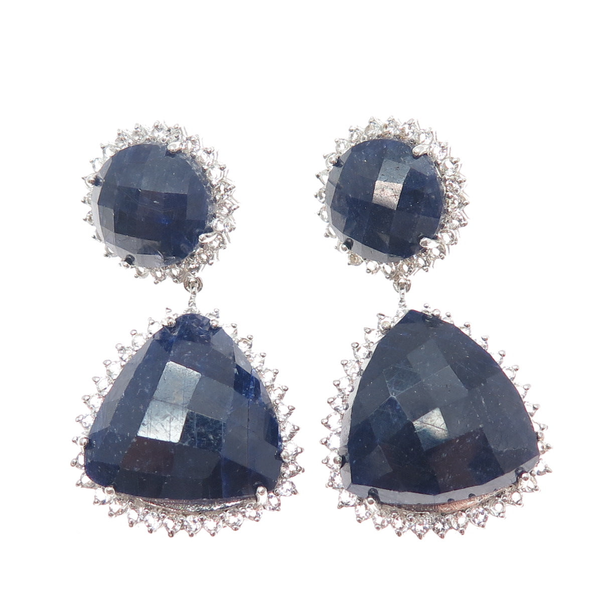 925 Sterling Silver Real Sapphire & White Topaz Dangle Earrings