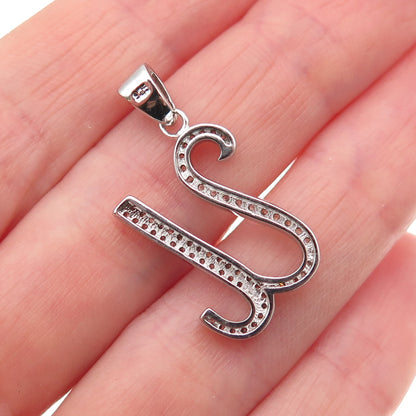 925 Sterling Silver Round-Cut C Z Letter U initial Charm Pendant