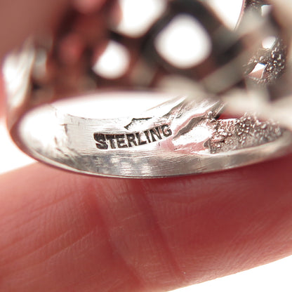 925 Sterling Silver Vintage Woven Dome Oxidized Ring Size 6.75