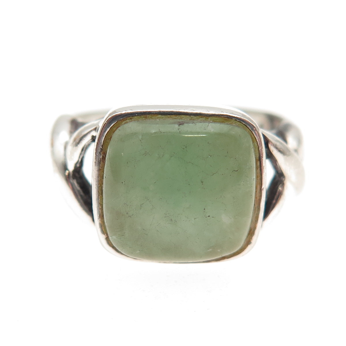 925 Sterling Silver Vintage Real Jade Modernist Oxidized Ring Size 8