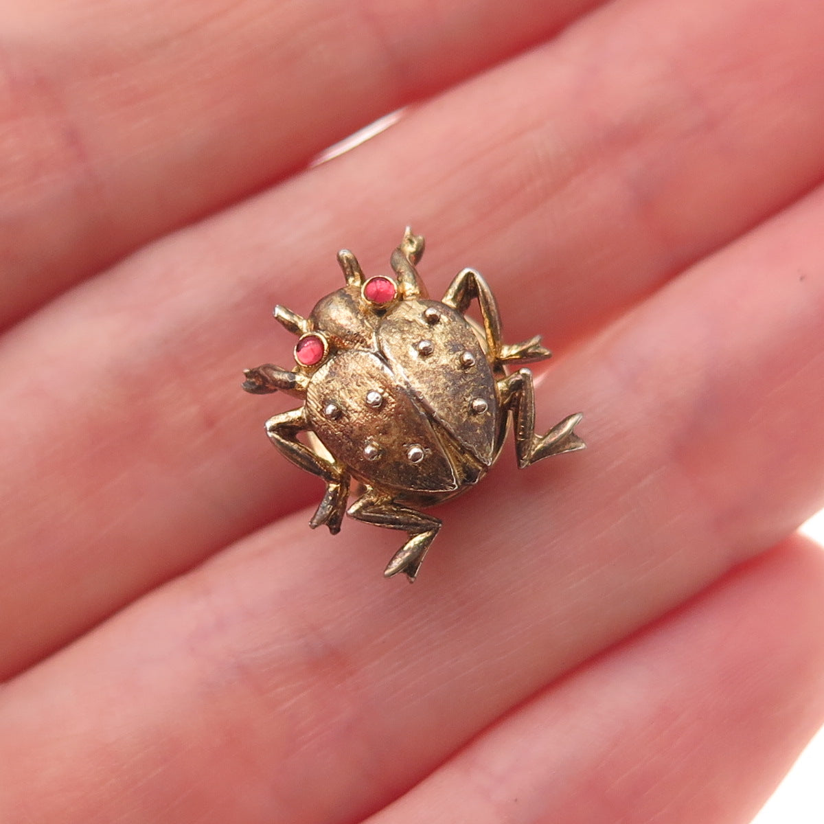 Trifari Sterling Gold Plated Vintage Real Tourmaline Beetle Tie Tack / Lapel Pin