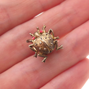 Trifari Sterling Gold Plated Vintage Real Tourmaline Beetle Tie Tack / Lapel Pin