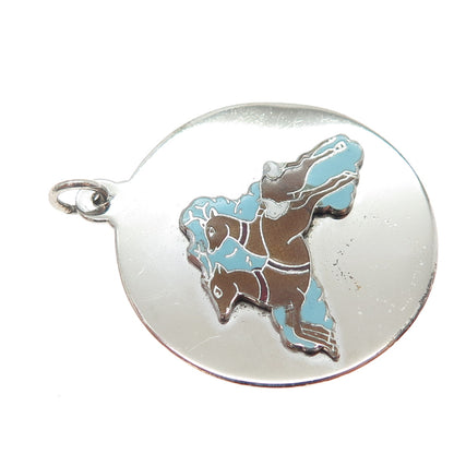 925 Sterling Silver Vintage Enamel Deer Couple Charm Pendant