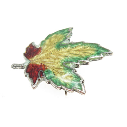 BMCO 925 Sterling Silver Antique Colorful Enamel Maple Leaf Pin Brooch