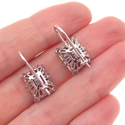 925 Sterling Silver Vintage Real Emerald-Cut Watermelon Tourmaline Earrings