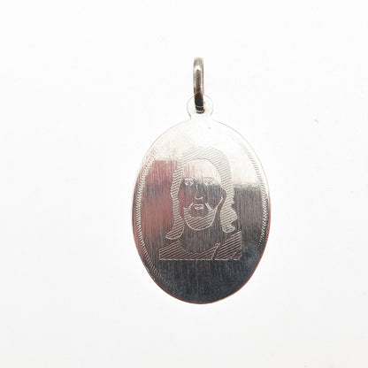 925 Sterling Silver Vintage Engraved Jesus Oval Tag Charm Pendant