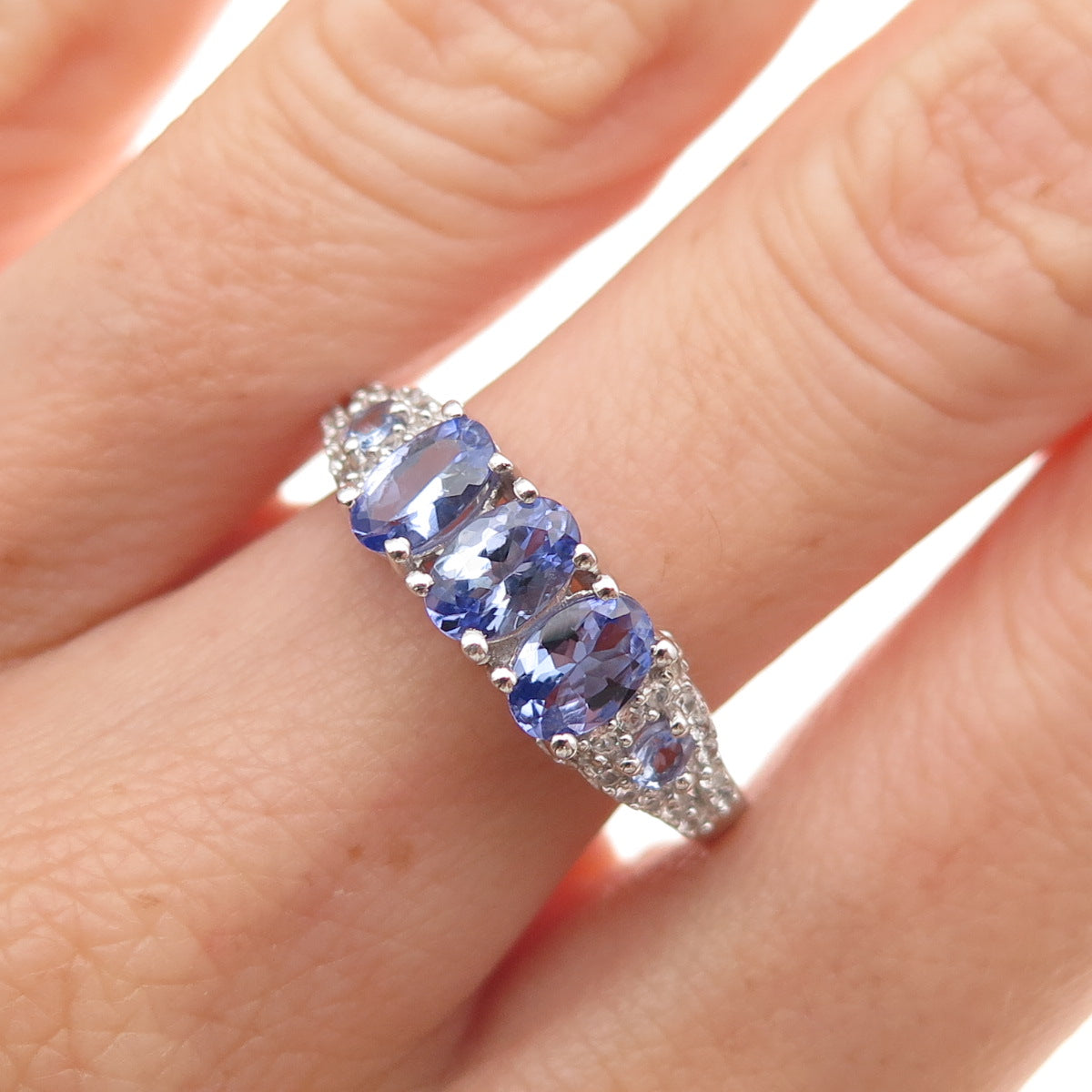 Chuck Clemency 925 Sterling Silver Real Tanzanite & White Topaz Ring Size 8.25
