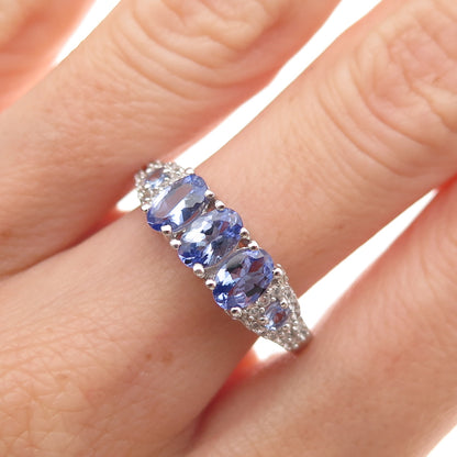 Chuck Clemency 925 Sterling Silver Real Tanzanite & White Topaz Ring Size 8.25