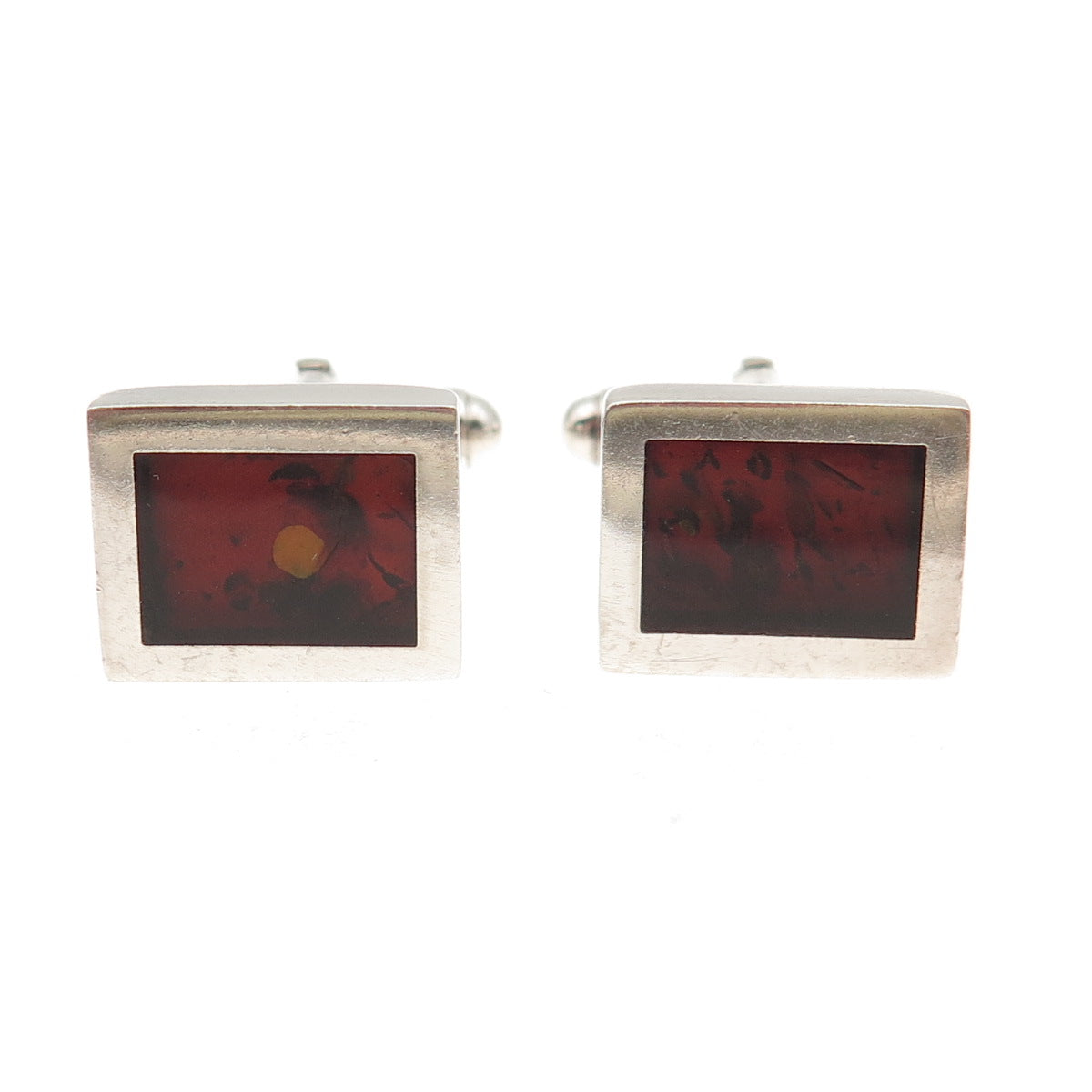 925 Sterling Silver Vintage Real Amber Modernist Cufflinks