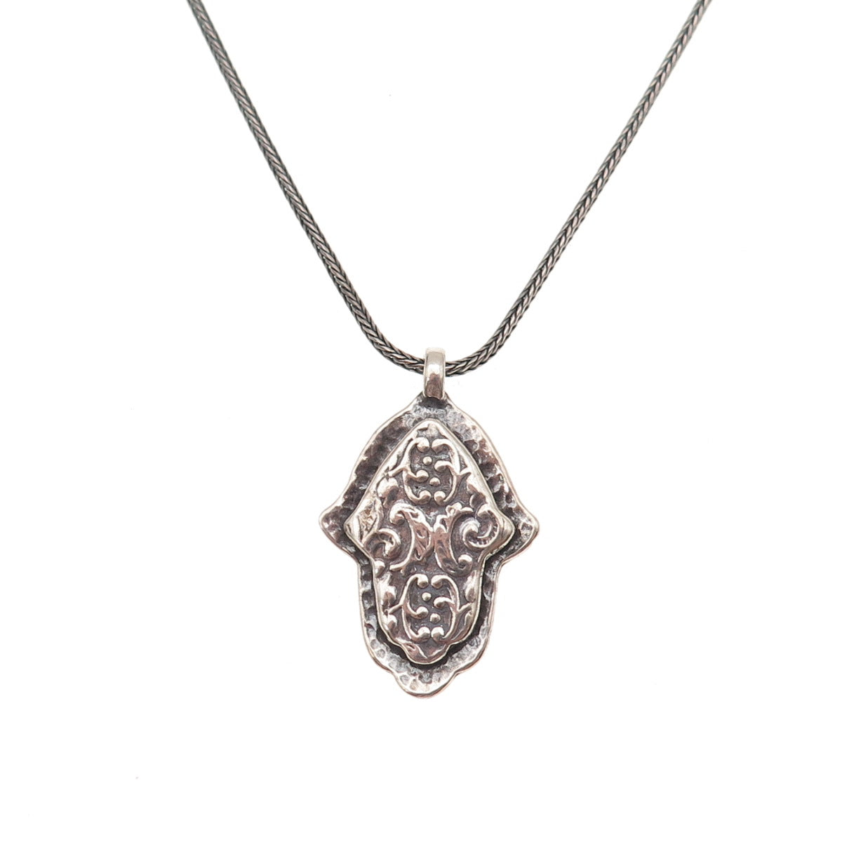 Silpada 925 Sterling Silver Vintage Hamsa Oxidized Spiga Chain Necklace 16"