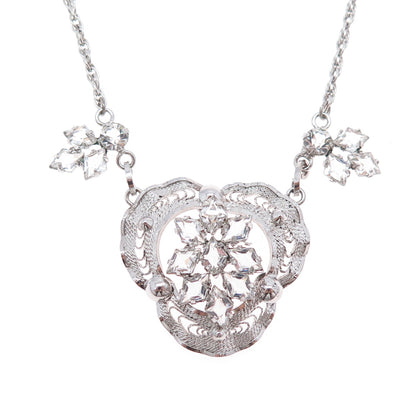 AM LEE 925 Sterling Silver Antique Art Deco Rhinestone Filigree Necklace 16"