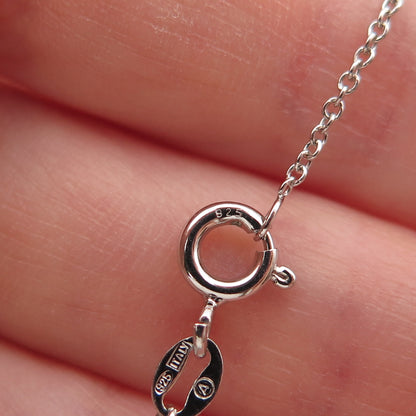 925 Sterling Silver Real Diamond Heart Cable Chain Necklace 16"