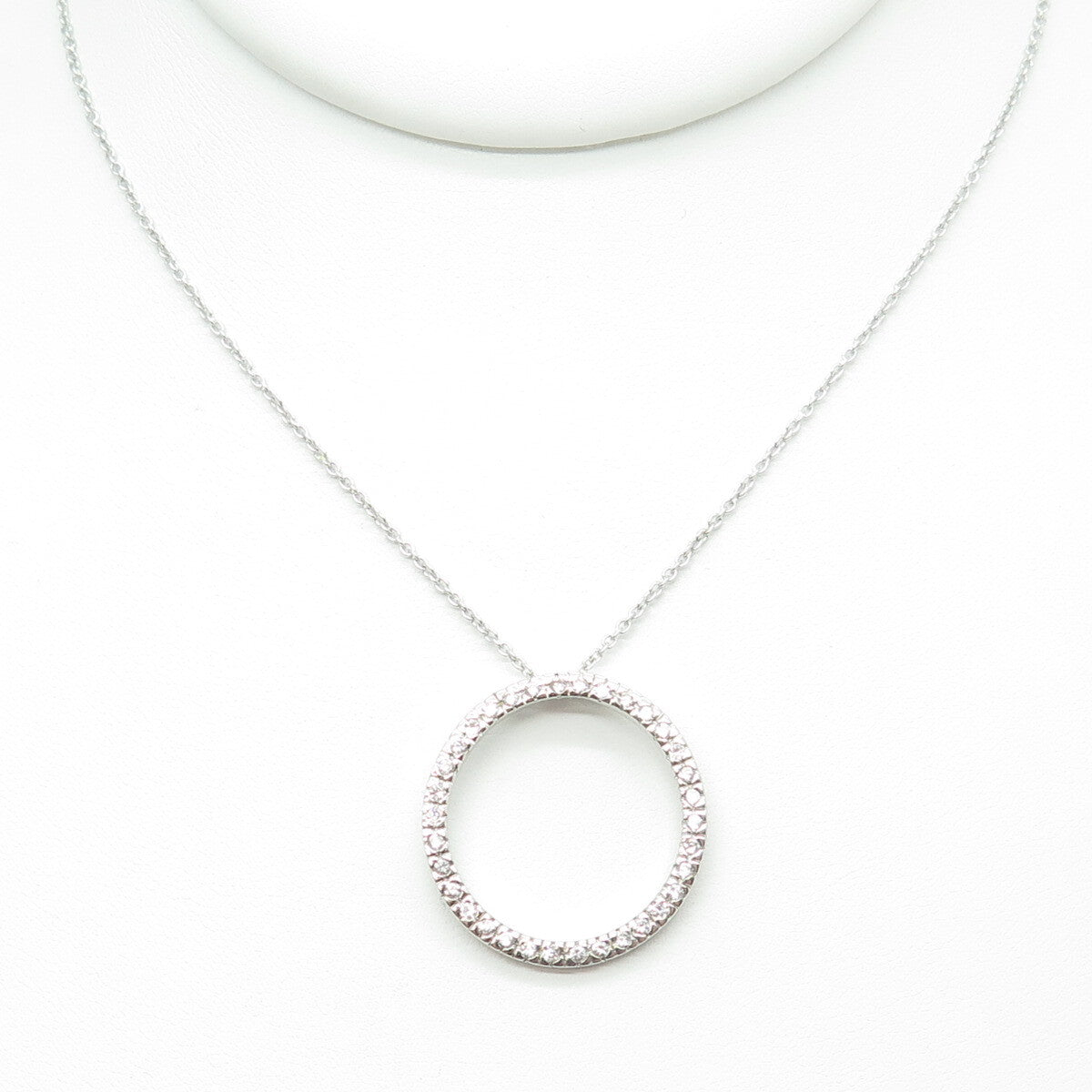 925 Sterling Silver Round-Cut C Z Circle of Life Cable Chain Necklace 18-20"