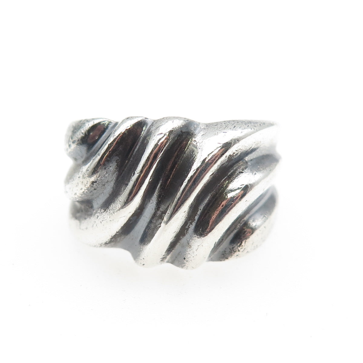 CHAPAL ZENRAY Sterling Silver Vintage Modernist Ribbed Oxidized Ring Size 7.25