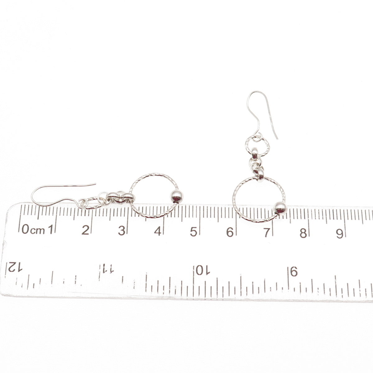 925 Sterling Silver Vintage Italy Ball Beaded Circle Dangle Earrings