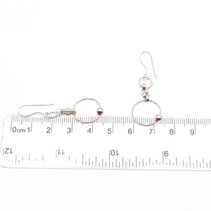 925 Sterling Silver Vintage Italy Ball Beaded Circle Dangle Earrings