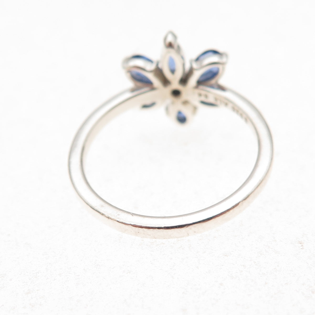 Pandora Sterling Silver Blue & White C Z Sparkling Herbarium Ring Size 6.75