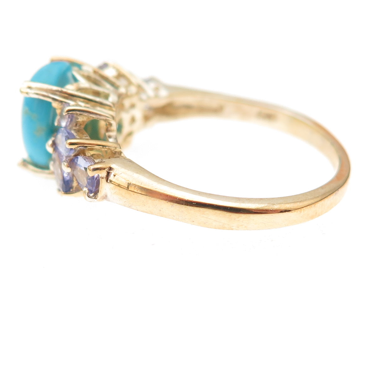 Chuck Clemency 925 Sterling Gold Plated Real Turquoise Tanzanite Ring Size 8.25