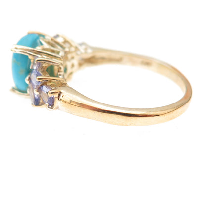 Chuck Clemency 925 Sterling Gold Plated Real Turquoise Tanzanite Ring Size 8.25
