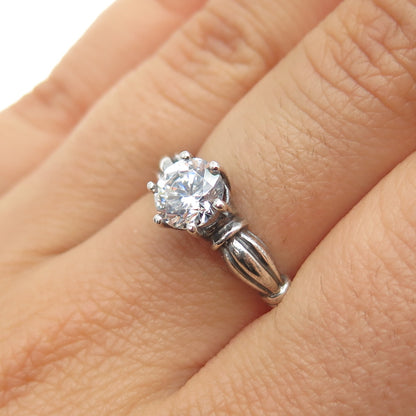 925 Sterling Silver Vintage Round-Cut C Z Engagement Oxidized Ring Size 7.25