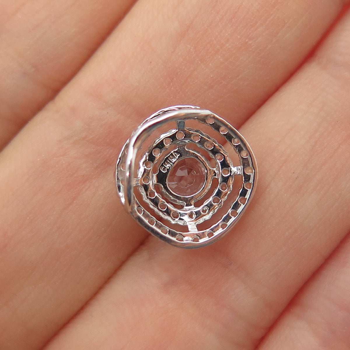 925 Sterling Silver Real Round-Cut White Topaz Mini Slide Charm Pendant