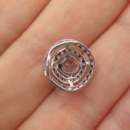 925 Sterling Silver Real Round-Cut White Topaz Mini Slide Charm Pendant
