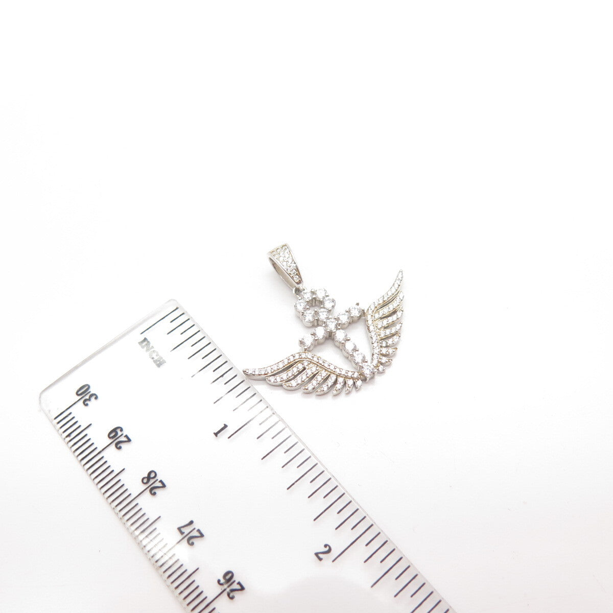 925 Sterling Silver C Z Cross Wings Pendant