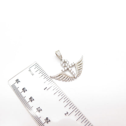 925 Sterling Silver C Z Cross Wings Pendant