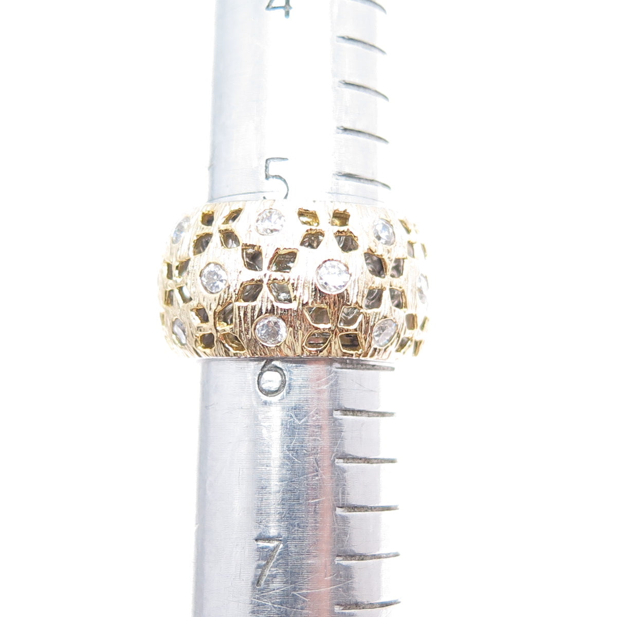 925 Sterling Silver 2-Tone Vintage Round-Cut C Z Flower Band Ring Size 6
