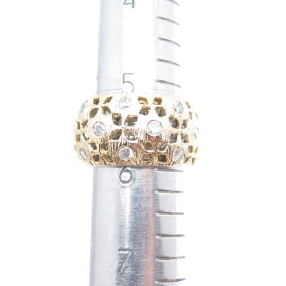 925 Sterling Silver 2-Tone Vintage Round-Cut C Z Flower Band Ring Size 6