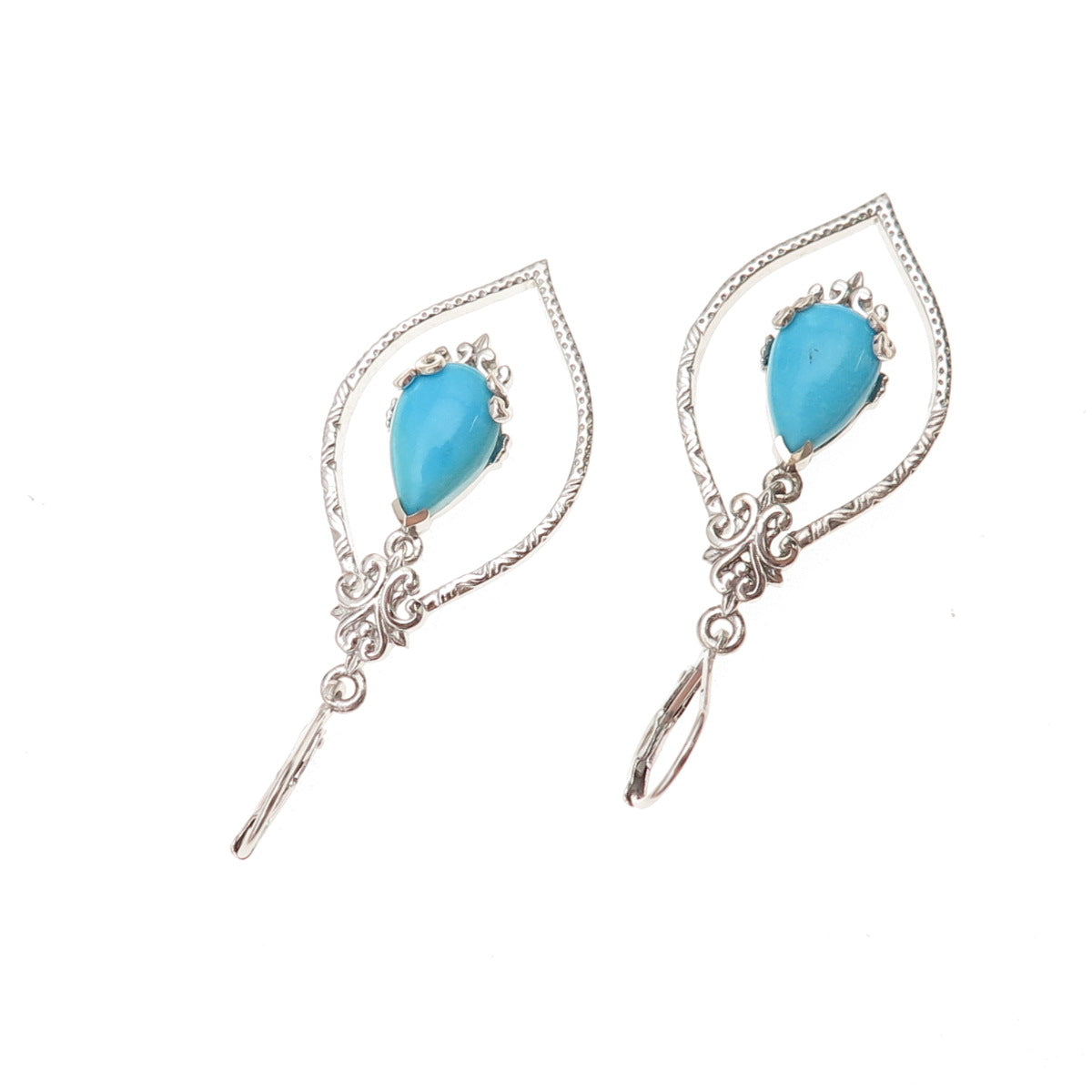 Chuck Clemency Sterling Silver Real Sleeping Beauty Turquoise Dangle Earrings