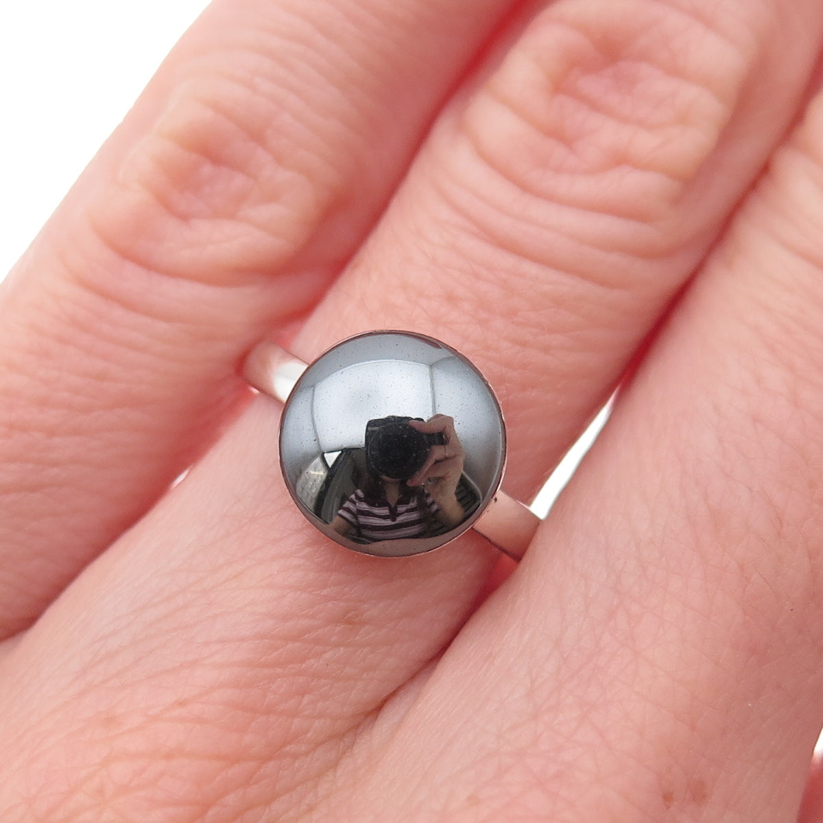 925 Sterling Silver Vintage Real Cabochon Hematite Ring Size 5.75